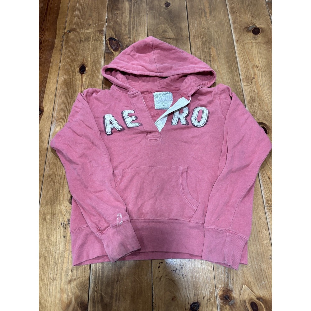 Aeropostale Women's M Pink AERO Applique Pullover Hoodie Sweatshirt Hooded Top